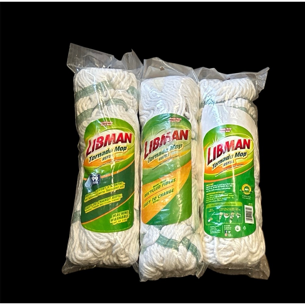 Libman Tornado Mop Refill‎ 3 Pack White Green Recycled Fiber Machine Washable